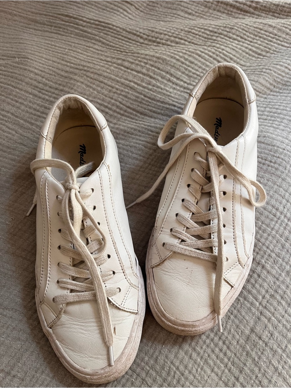Madewell Cream Lace-Up Leather Sneakers
